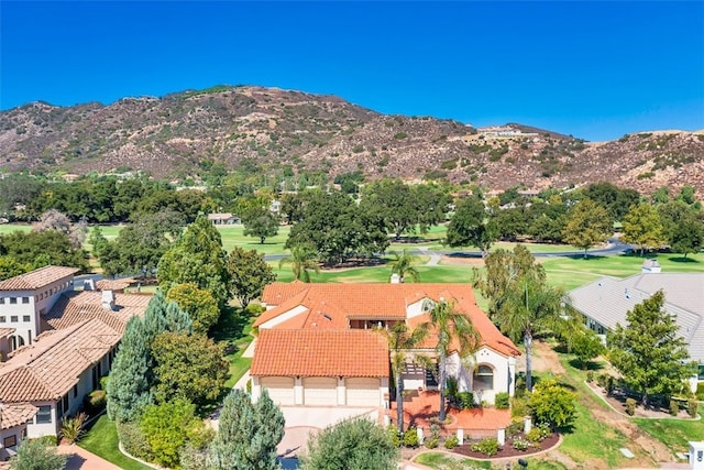 bird's eye view with a mountain view