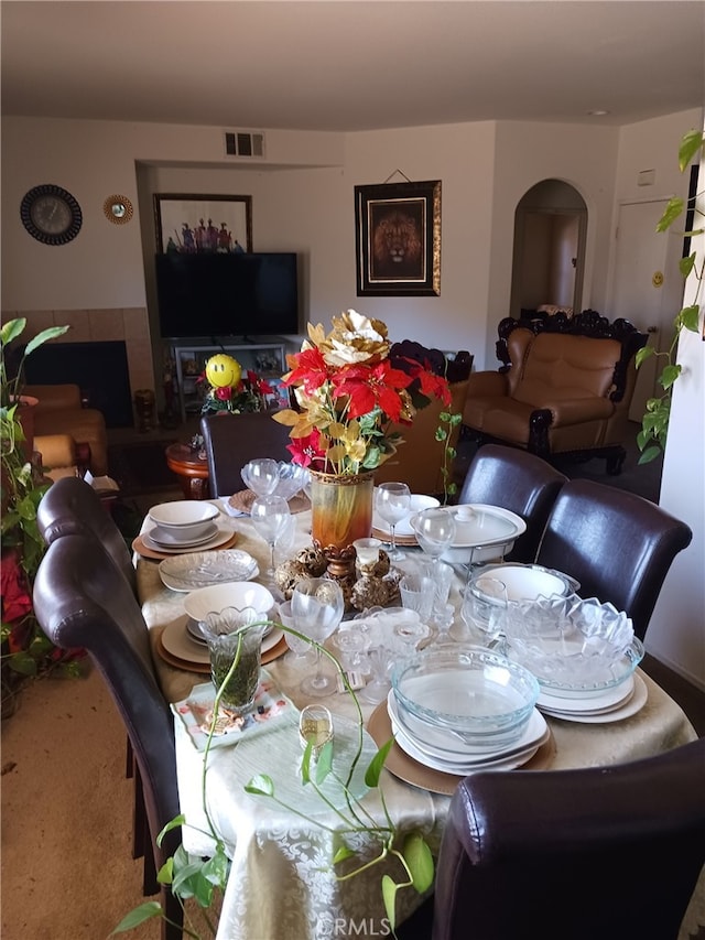 view of carpeted dining area