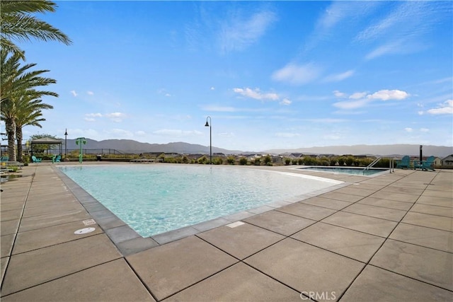 view of pool featuring a mountain view