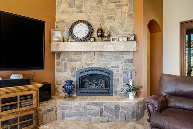 living room with a fireplace