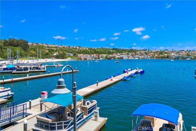 view of dock with a water view