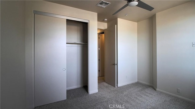 56925 Hidden Gold Ct, Yucca Valley, CA 92284 - unfurnished bedroom featuring carpet floors, a closet, and ceiling fan