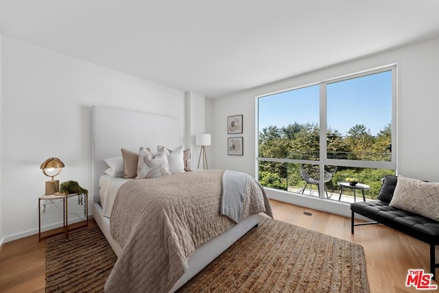 bedroom featuring multiple windows and wood-type flooring