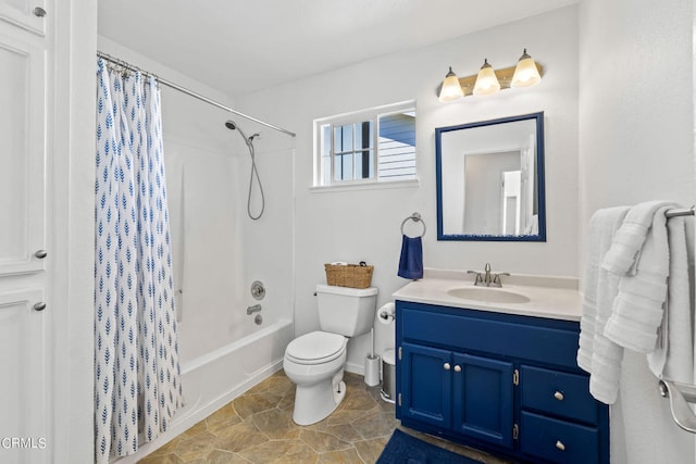 full bathroom with vanity, toilet, and shower / bath combo