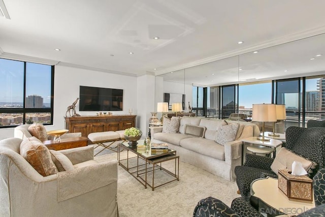 living room with expansive windows