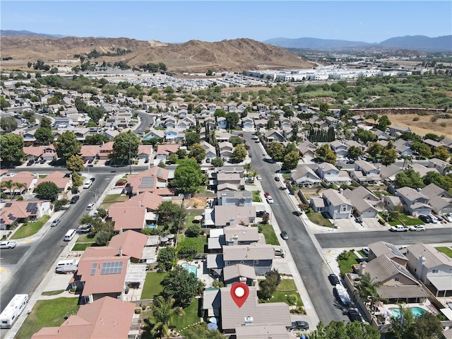 drone / aerial view featuring a mountain view