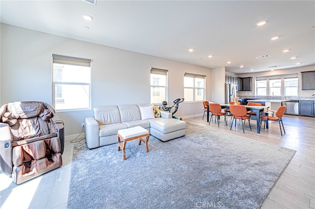 living room featuring light hardwood / wood-style flooring