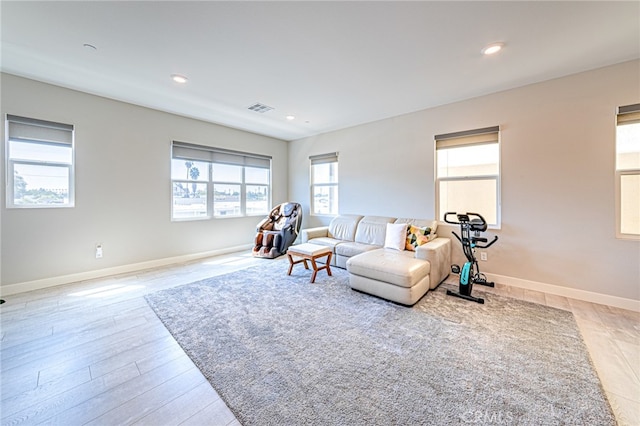 living room with light wood-type flooring