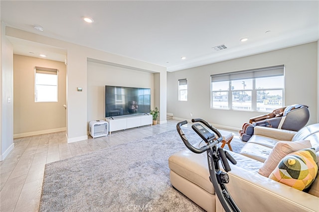 living room featuring light wood-type flooring