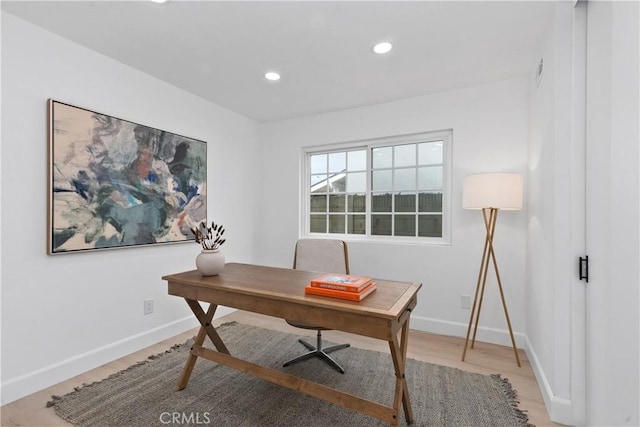 15562 Placid Cir, Huntington Beach, CA 92647 - office featuring recessed lighting, light wood-type flooring, and baseboards