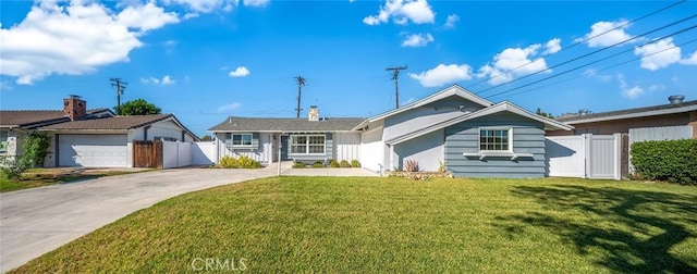 ranch-style home featuring a garage and a front yard