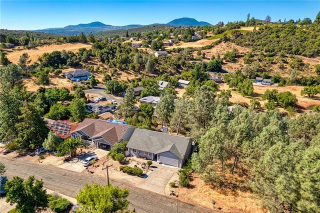 birds eye view of property with a mountain view