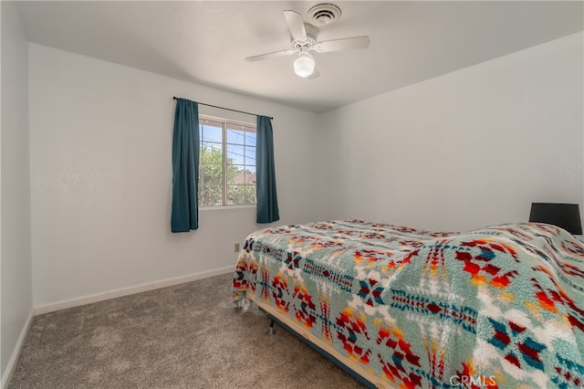 bedroom with carpet flooring and ceiling fan