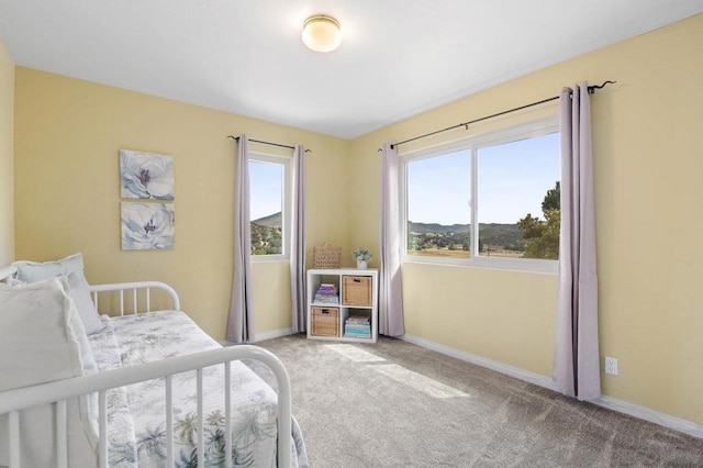 carpeted bedroom featuring multiple windows