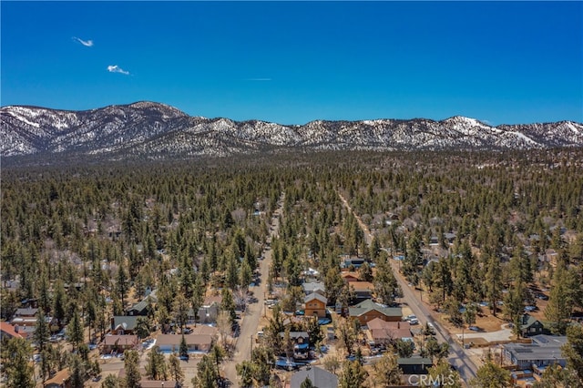 drone / aerial view featuring a mountain view