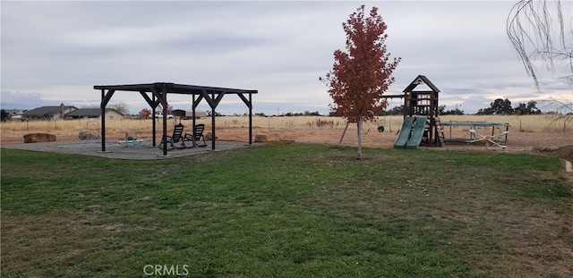 view of jungle gym with a yard