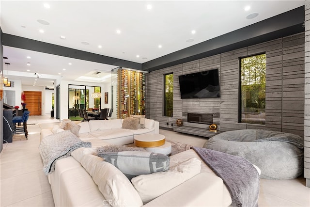 living room featuring light tile patterned floors