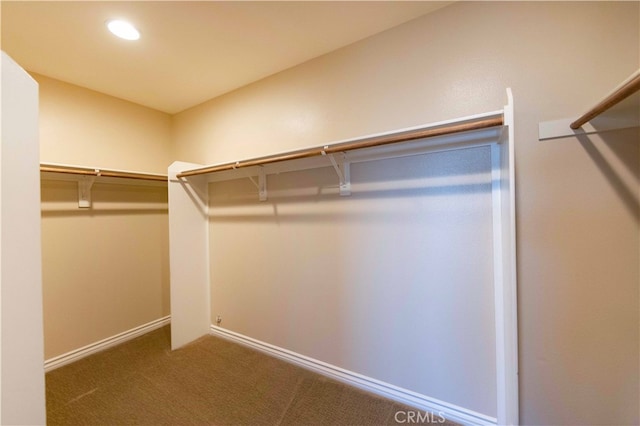 spacious closet featuring dark carpet