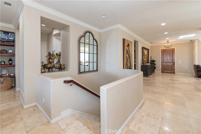 corridor with crown molding