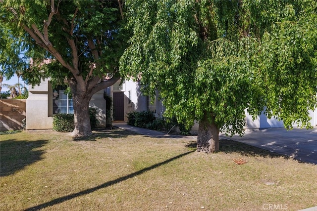 view of property hidden behind natural elements featuring a front lawn