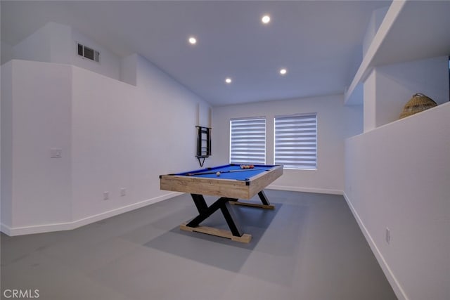 recreation room featuring concrete flooring and pool table