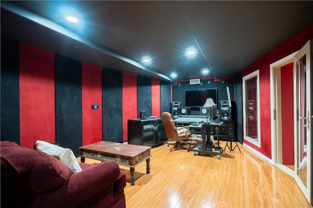 office area with wood-type flooring