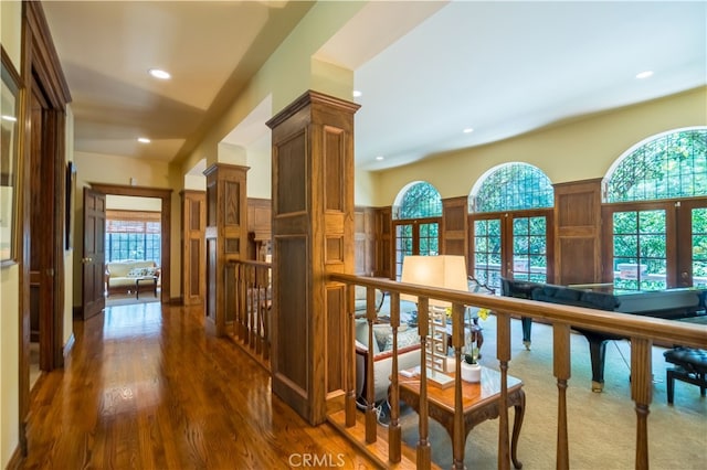 hallway featuring french doors and hardwood / wood-style flooring