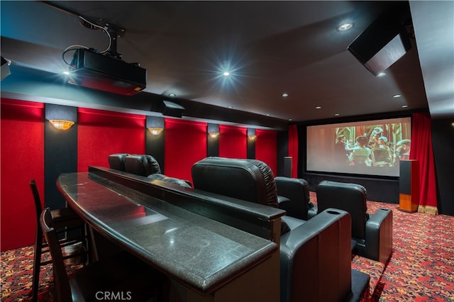 home theater featuring carpet floors