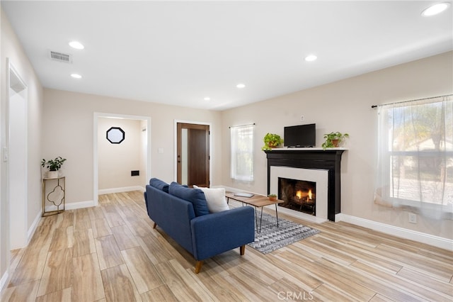 living room with light wood-type flooring