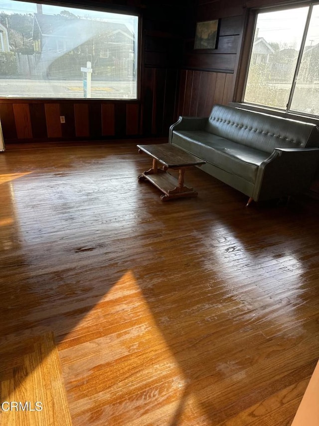 interior space with a wealth of natural light and hardwood / wood-style floors