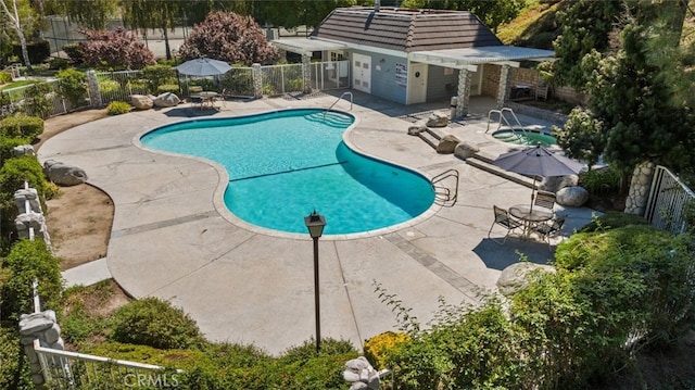 view of swimming pool with a patio