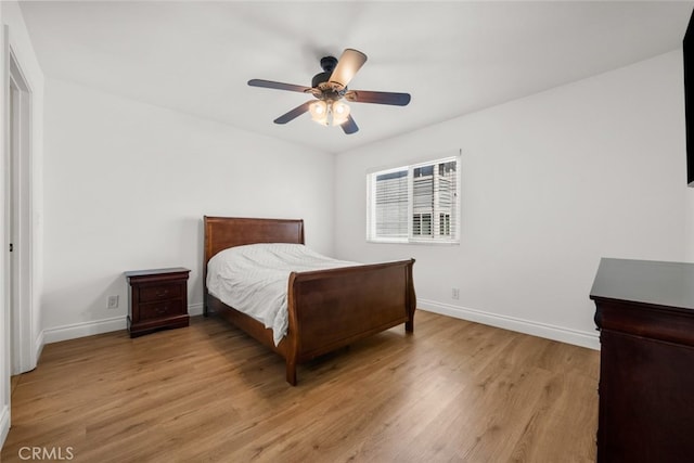 bedroom featuring ceiling fan and light wood-type flooring