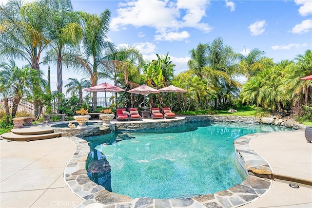 view of pool featuring a patio area