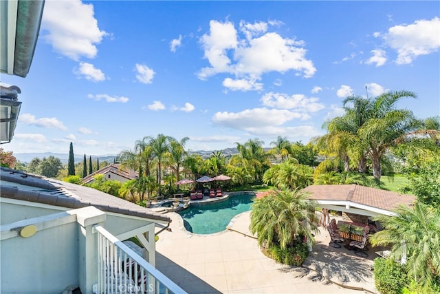 view of swimming pool with a patio area