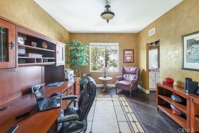 office space featuring dark wood-type flooring