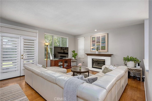 living room featuring a fireplace and light hardwood / wood-style floors