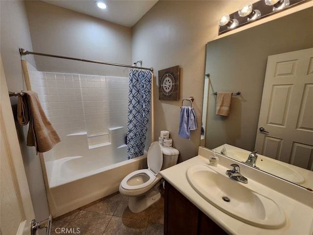 full bathroom with vanity, tile patterned flooring, toilet, and shower / bath combo