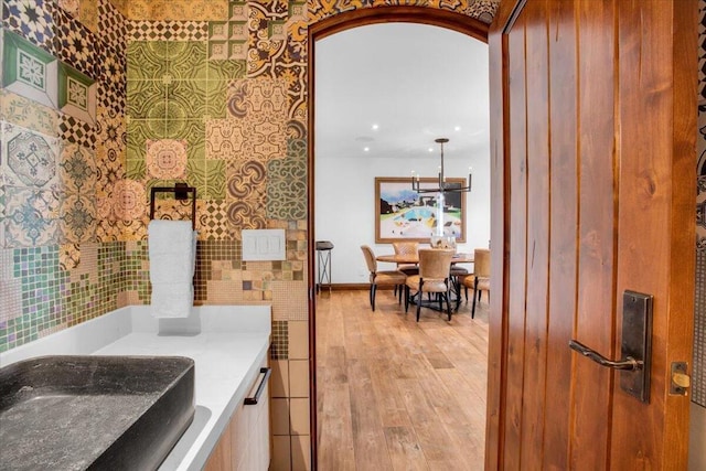 kitchen with light hardwood / wood-style floors