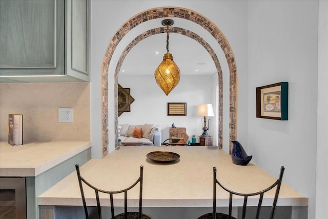 dining room featuring wine cooler