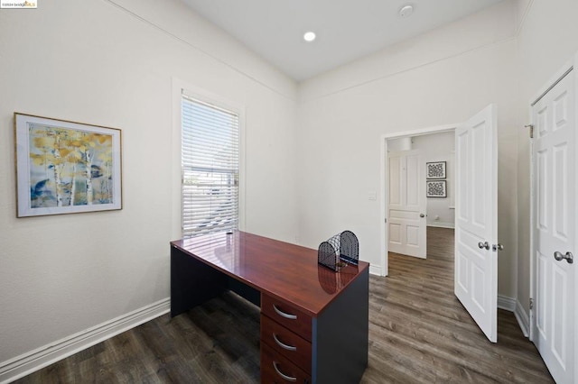 office space featuring dark hardwood / wood-style floors