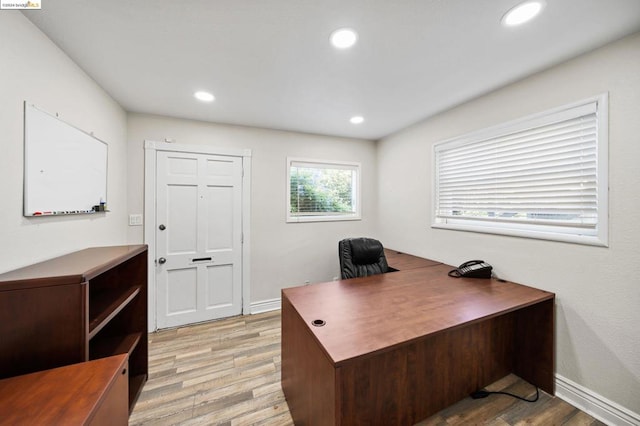 office area featuring light hardwood / wood-style flooring