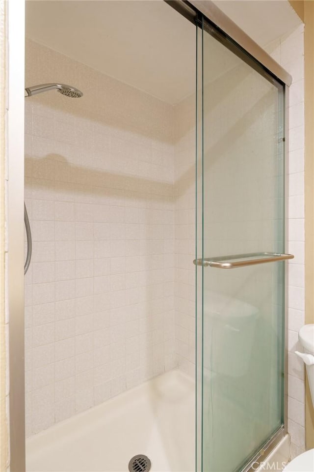 bathroom featuring a shower with shower door