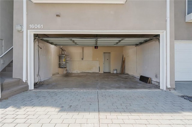 garage featuring water heater