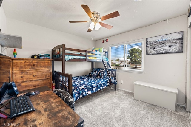 bedroom featuring carpet and ceiling fan