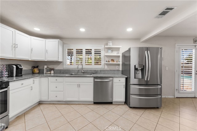 kitchen with white cabinets, a healthy amount of sunlight, stainless steel appliances, and sink