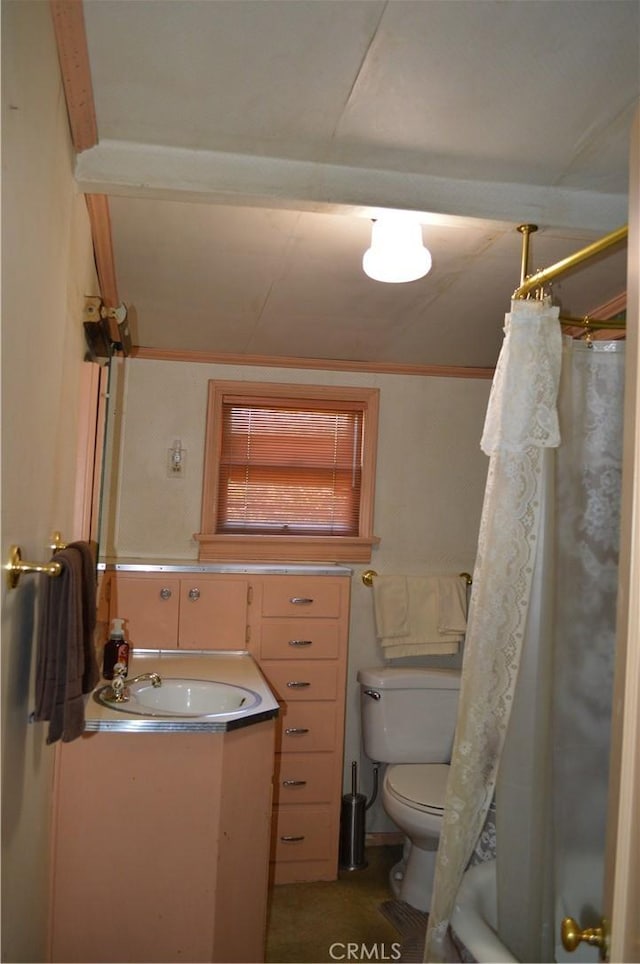 full bathroom featuring sink, shower / bath combination with curtain, and toilet