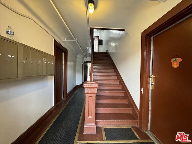 stairway with a mail area