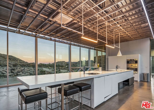 kitchen with white cabinets, a large island, and a healthy amount of sunlight