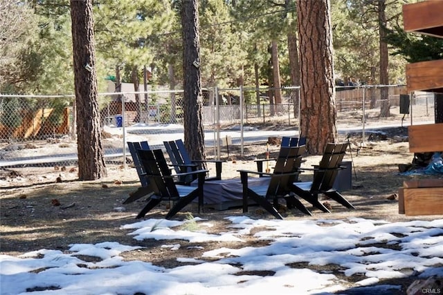 view of snow covered patio