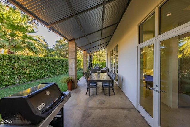 view of patio featuring french doors and grilling area